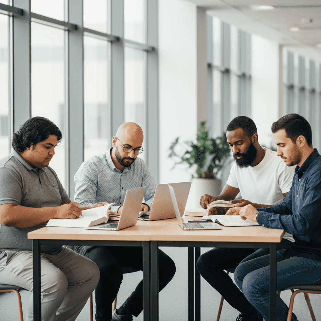  طلاب يدرسون عن بعد داخل بيئة تعليمية رقمية في الإمارات 