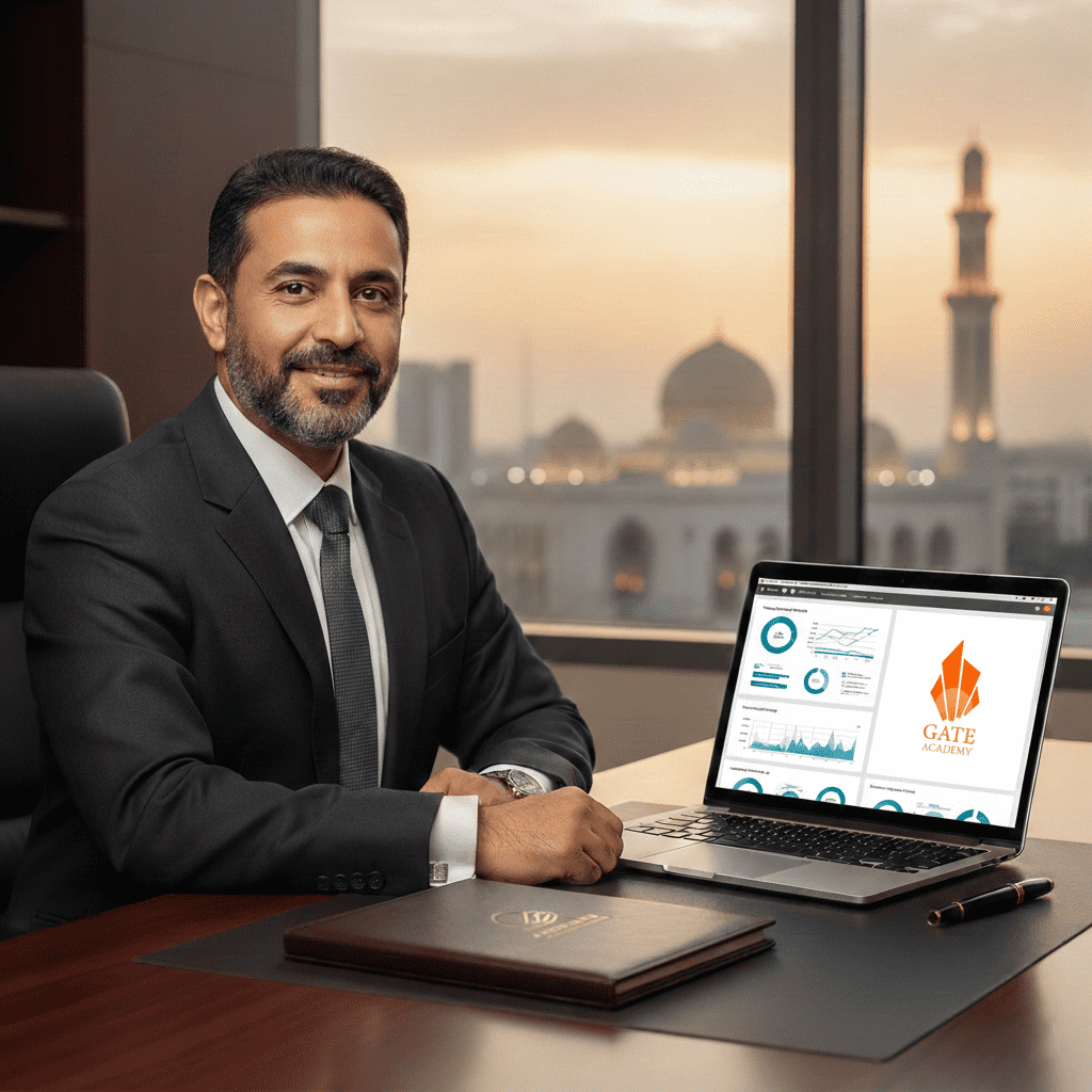  مدير تنفيذي في مسقط يتابع برنامج التعليم التنفيذي عبر جيت أكاديمي - اعتماد بريطاني. 