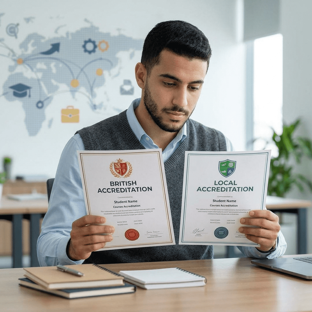  student comparing British and local accreditation for master degree 