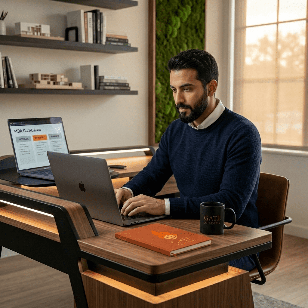  موظف يخطط لدراسة ماجستير إدارة الأعمال باستخدام اللابتوب 