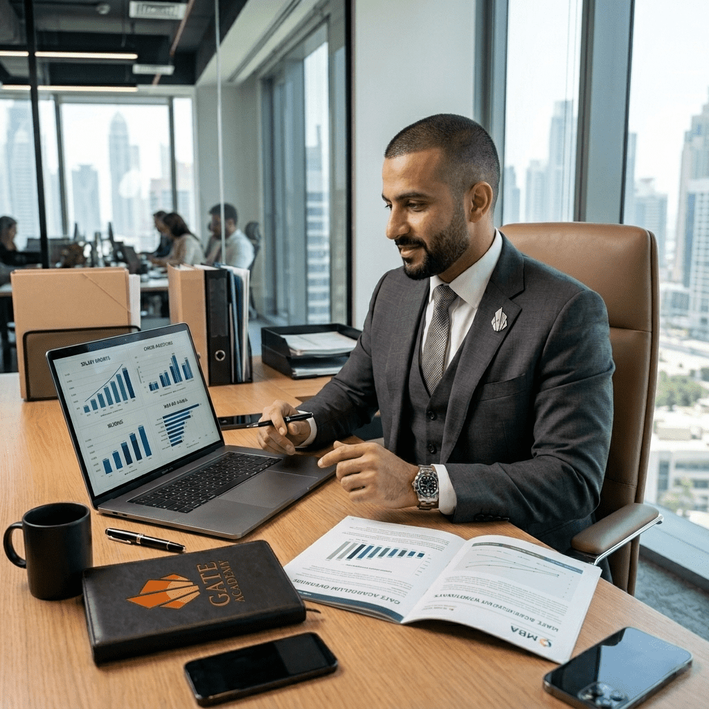  Businessman calculating salary growth after business degree 